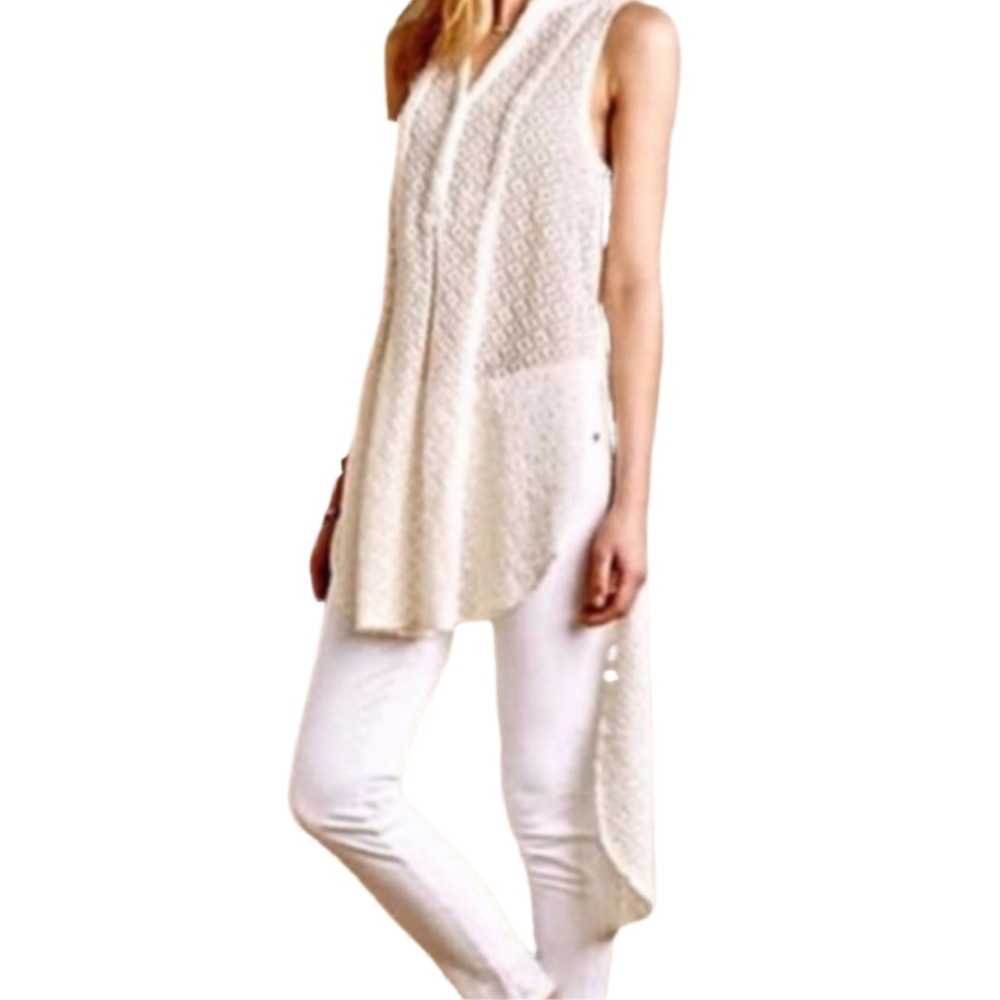 Anthropologie HD in Paris Cream Sleeveless High Low Textured Tunic Top Large
